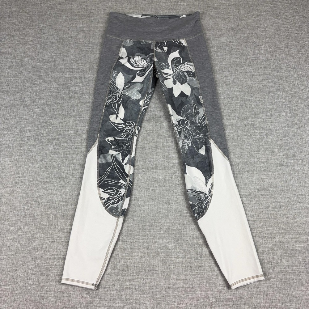 Athleta Leggings Womens S Gray Floral‎ Ankle Skinny Elastic Waist Yoga Gym